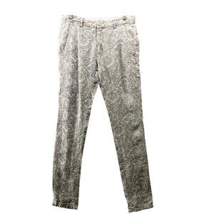 Zara Skinny Fit Linen Trousers Mens S Paisley Print Beige Black Flat Front‎